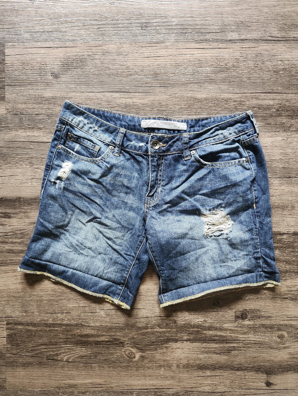 Refuge Blue Distressed Denim Bermuda Shorts